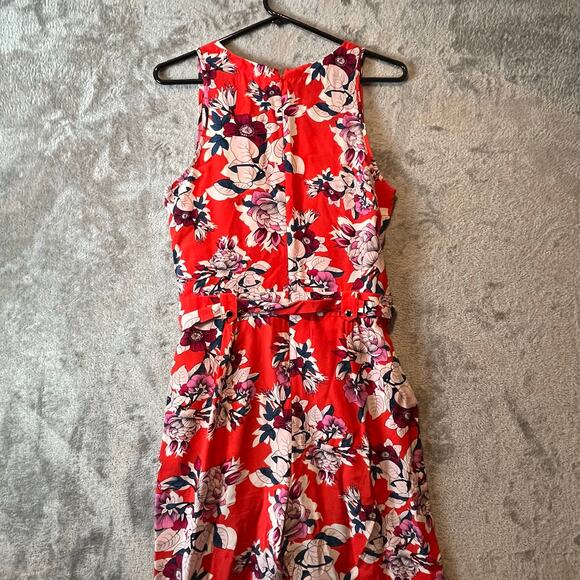 Yumi Kim Silk Red Floral Belted Jumpsuit Size Small Summer Coastal Fun - Picture 7 of 8